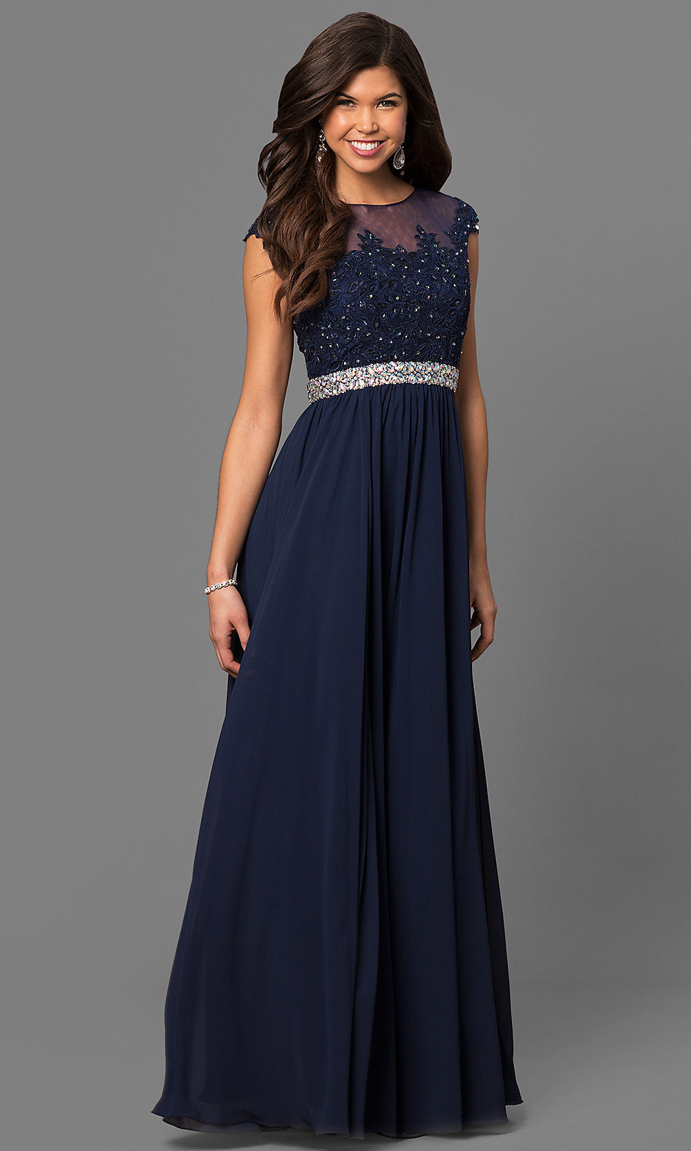 Dancing Queen-Embroidered Sheer-Bodice Formal Long Prom Dress